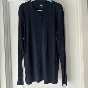 Lands End Navy Ribbed Henley 100% Cotton Size Large EUC